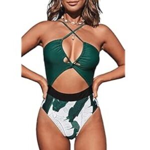 Cupshe green and White Cutout Swimsuit